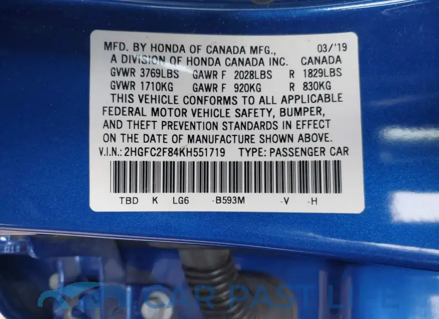 2HGFC2F84KH551719# 9
