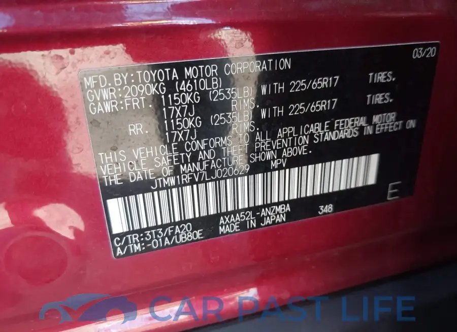 JTMW1RFV7LJ020629# 9