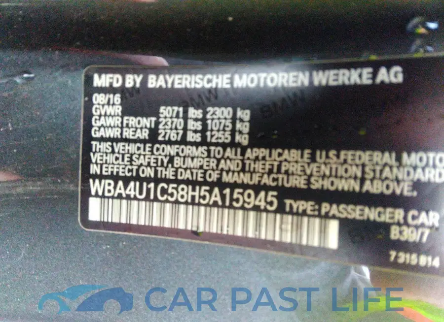 WBA4U1C58H5A15945# 9