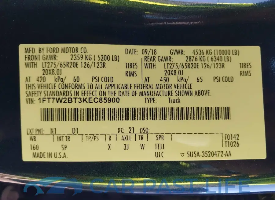 1FT7W2BT3KEC85900# 9