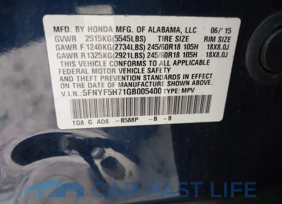 5FNYF5H71GB005400# 9