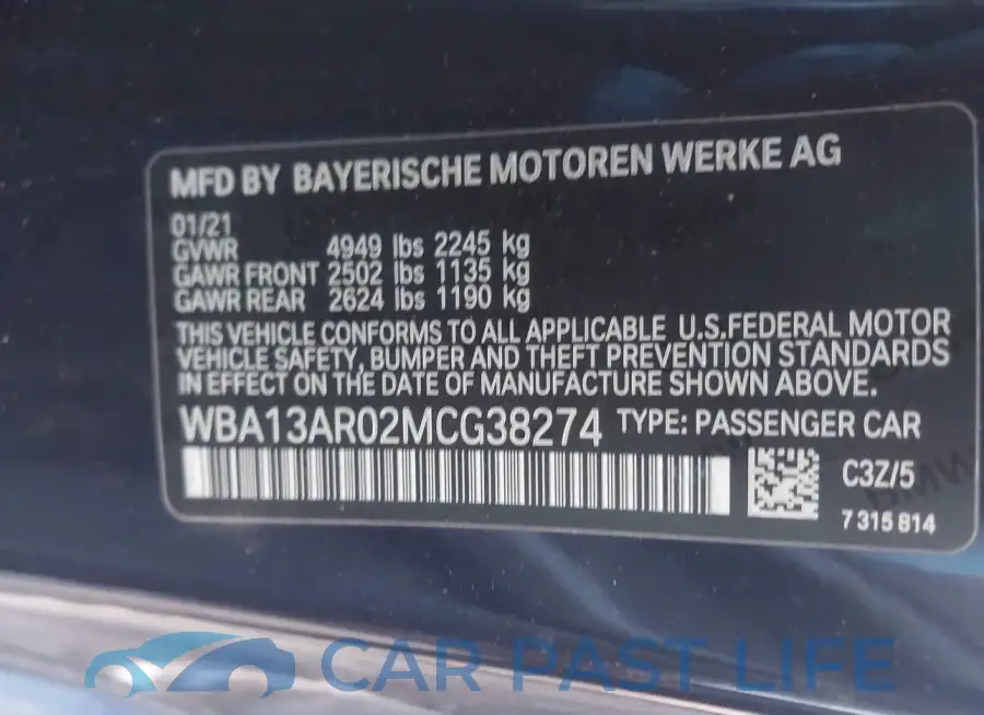 WBA13AR02MCG38274# 9