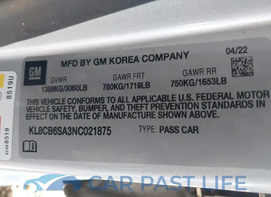 KL8CB6SA3NC021875# 9