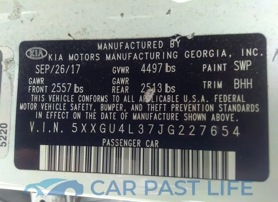 5XXGU4L37JG227654# 9