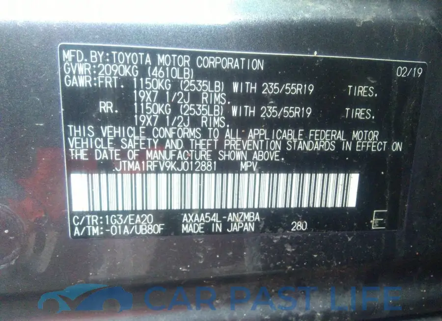 JTMA1RFV9KJ012881# 9