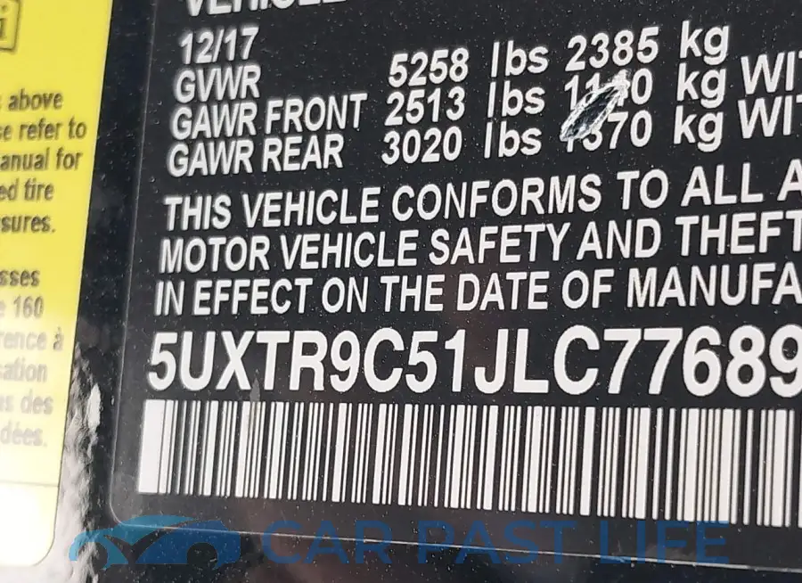 5UXTR9C51JLC77689# 9