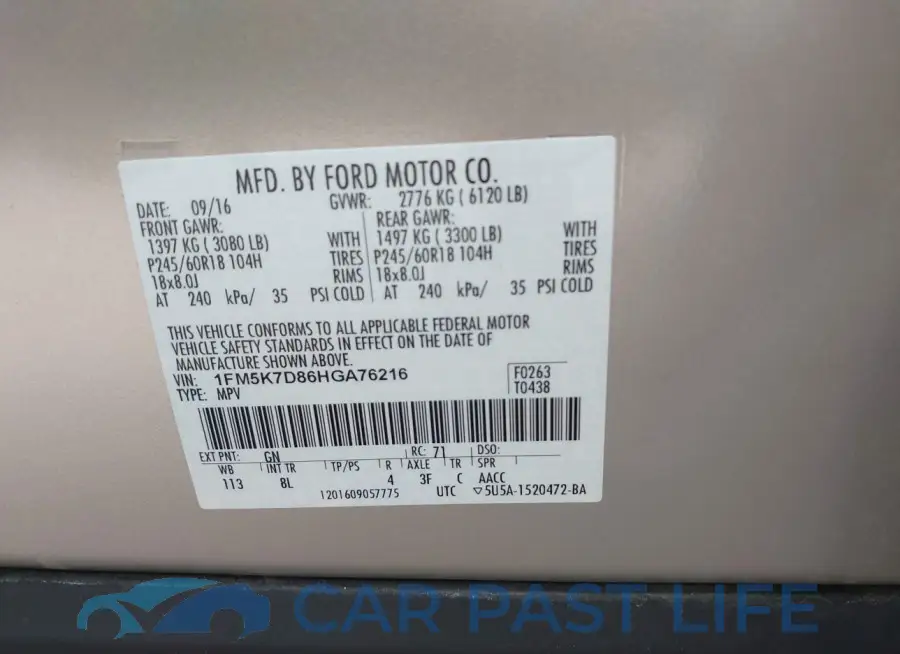 1FM5K7D86HGA76216# 9