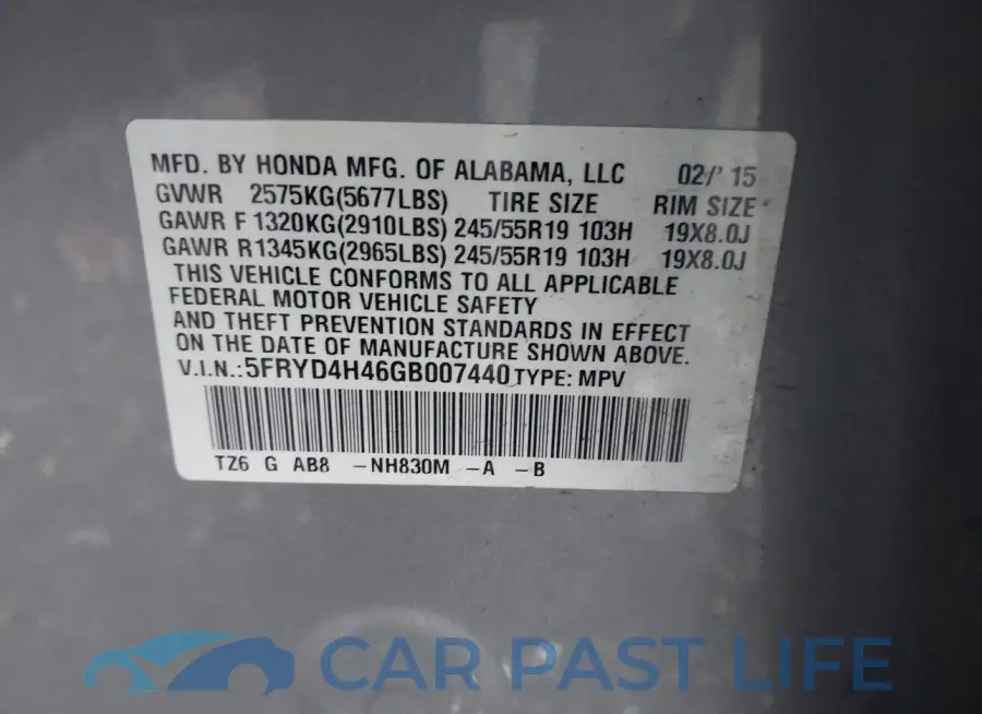 5FRYD4H46GB007440# 9