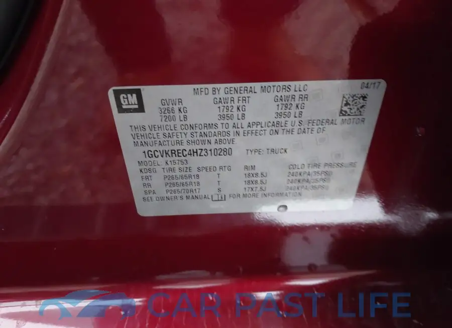 1GCVKREC4HZ310280# 9
