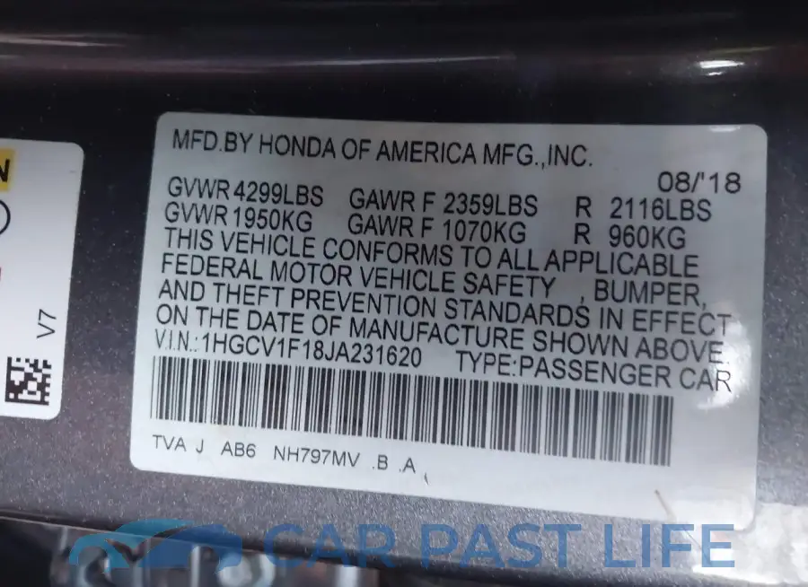 1HGCV1F18JA231620# 9