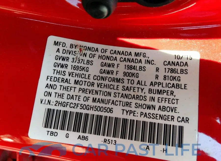 2HGFC2F50GH500506# 9