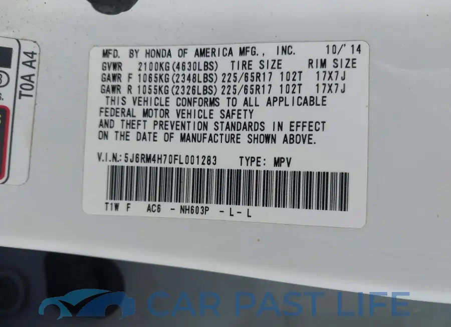 5J6RM4H70FL001283# 9