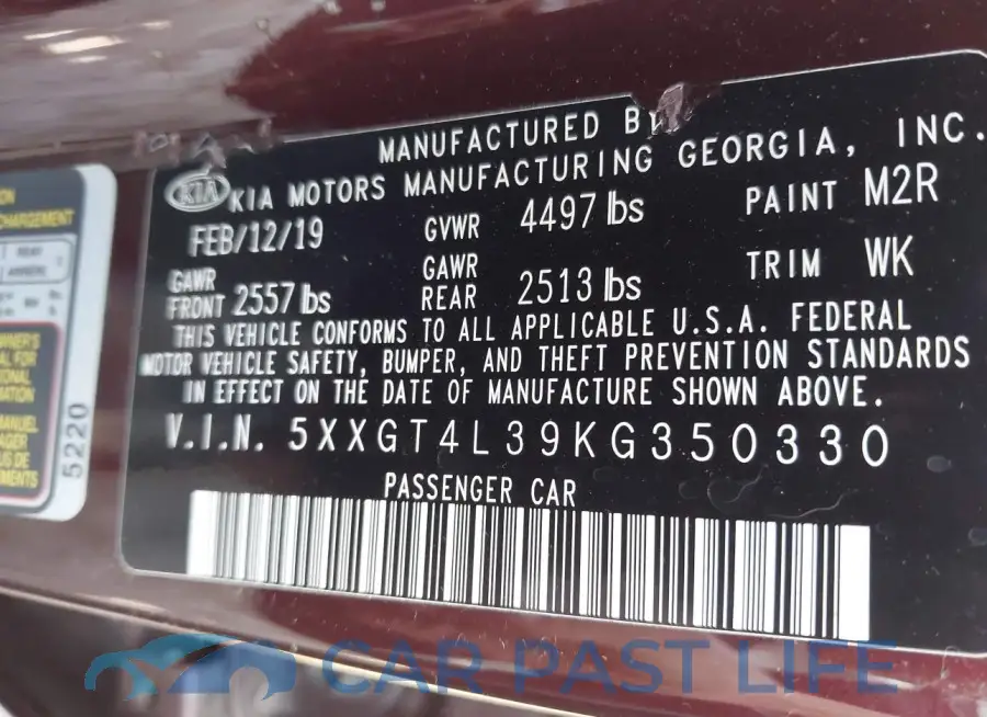 5XXGT4L39KG350330# 9