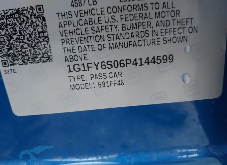 1G1FY6S06P4144599# 9