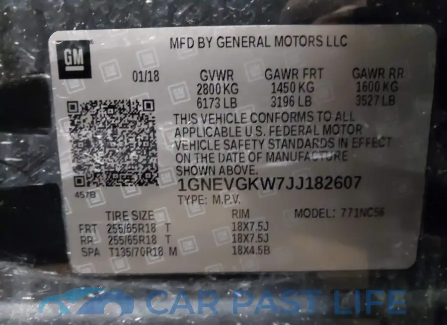 1GNEVGKW7JJ182607# 9