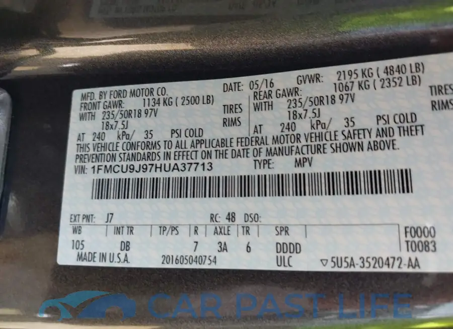 1FMCU9J97HUA37713# 9