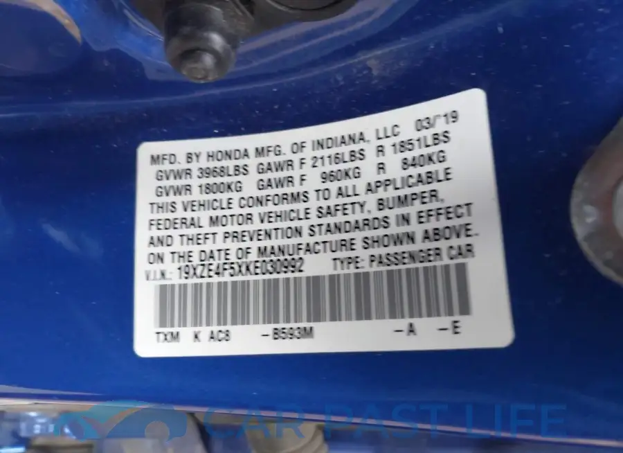 19XZE4F5XKE030992# 9