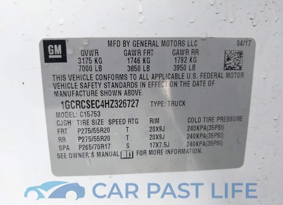 1GCRCSEC4HZ326727# 9