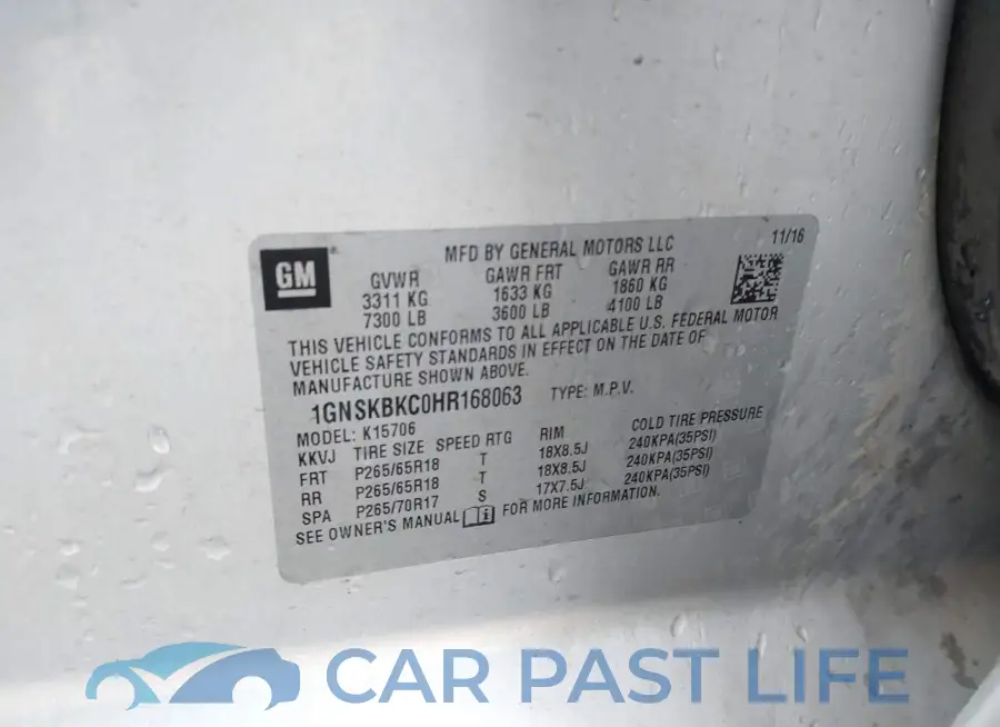 1GNSKBKC0HR168063# 9
