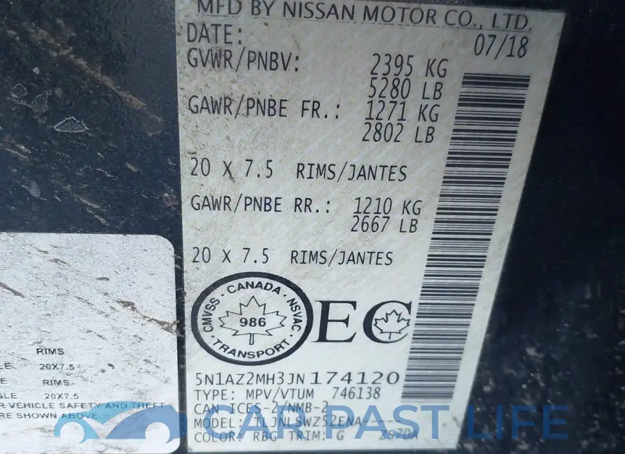 5N1AZ2MH3JN174120# 9