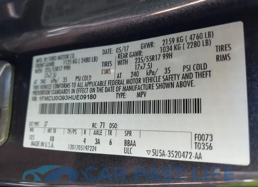 1FMCU0G93HUE09180# 9