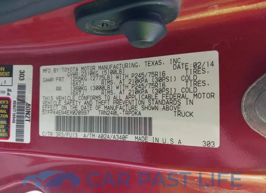 5TFPX4EN4EX020997# 9