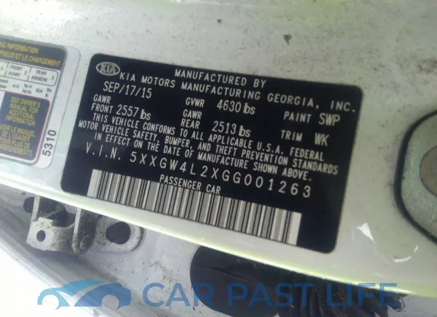 5XXGW4L2XGG001263# 9