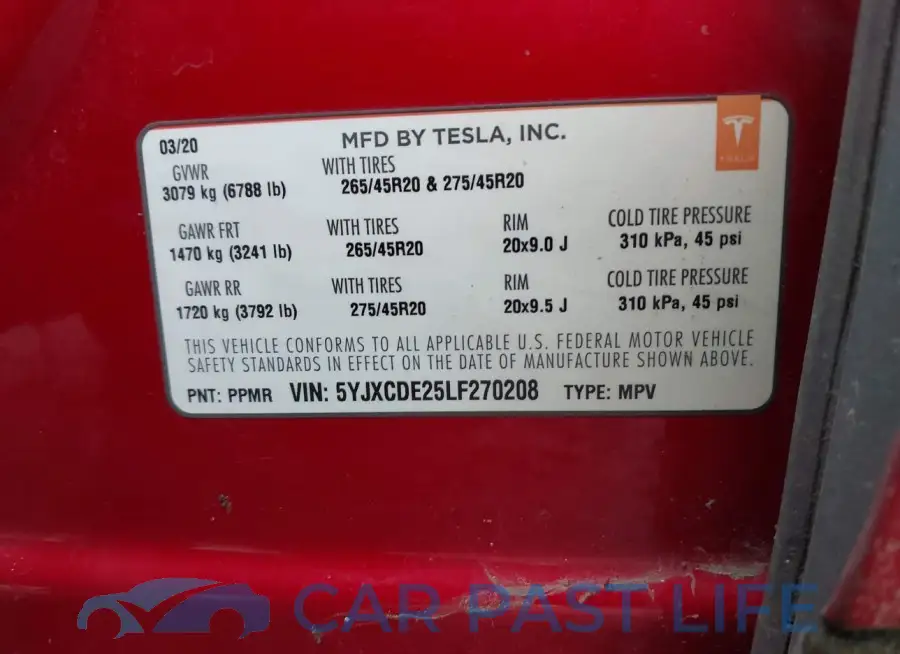 5YJXCDE25LF270208# 9
