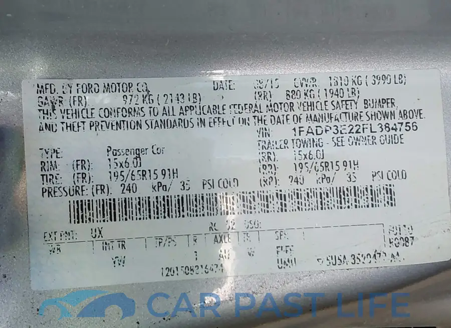 1FADP3E22FL384756# 9