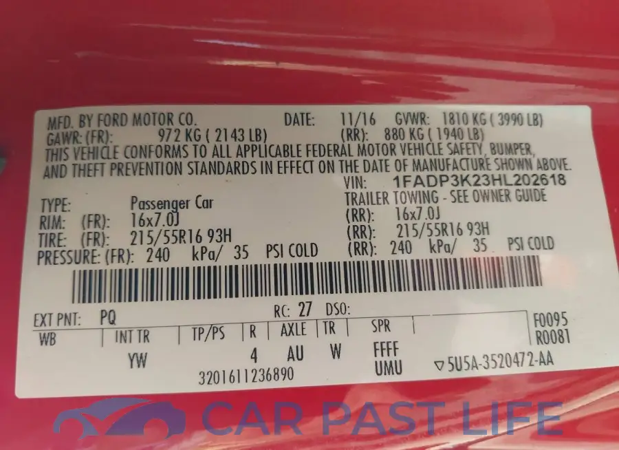 1FADP3K23HL202618# 9
