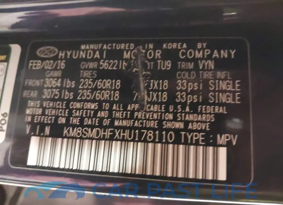 KM8SMDHFXHU178110# 9
