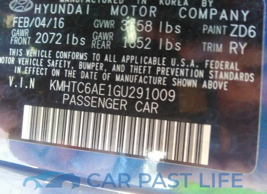 KMHTC6AE1GU291009# 9