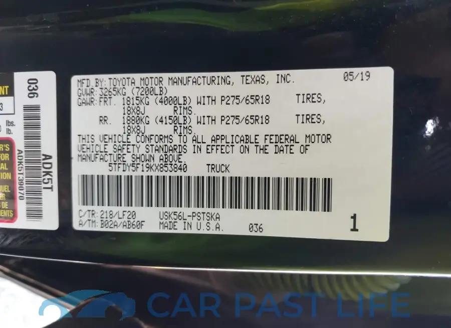 5TFDY5F19KX853840# 9