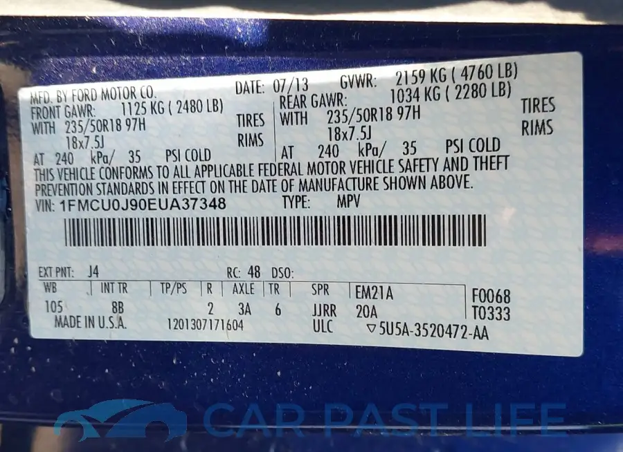 1FMCU0J90EUA37348# 9