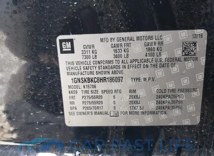 1GNSKBKC8HR186097# 9