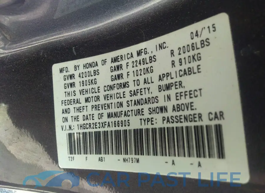 1HGCR2E3XFA166905# 9