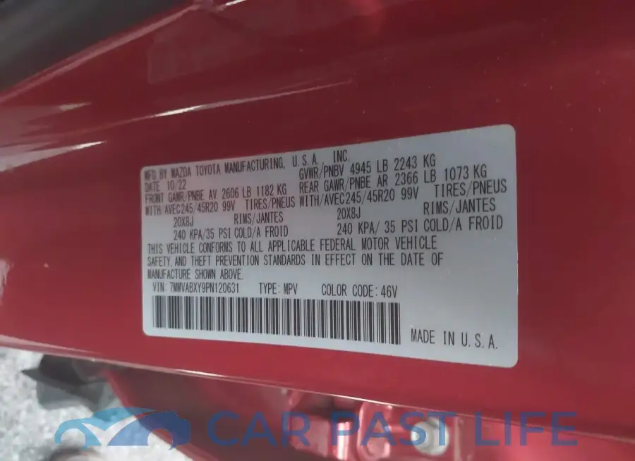 7MMVABXY9PN120631# 9