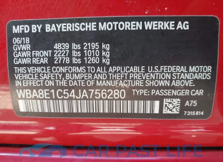 WBA8E1C54JA756280# 9