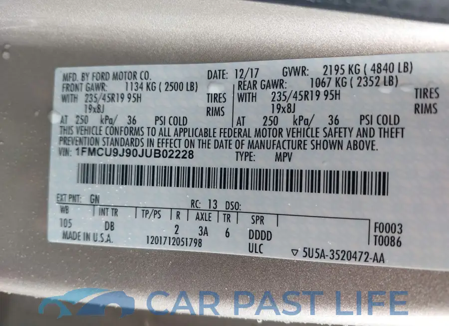 1FMCU9J90JUB02228# 9