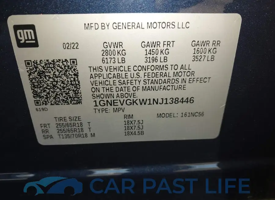 1GNEVGKW1NJ138446# 9