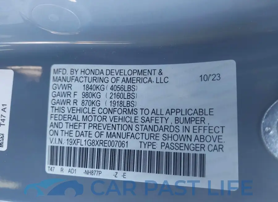 19XFL1G8XRE007061# 9