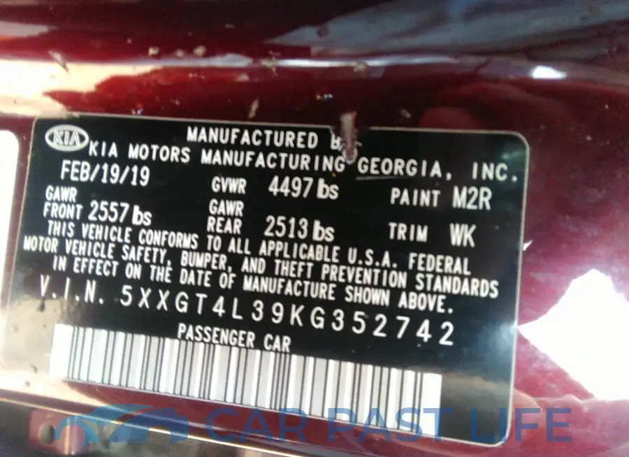 5XXGT4L39KG352742# 9