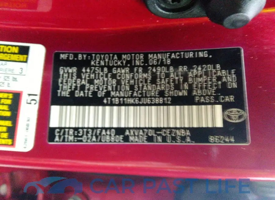4T1B11HK6JU638812# 9