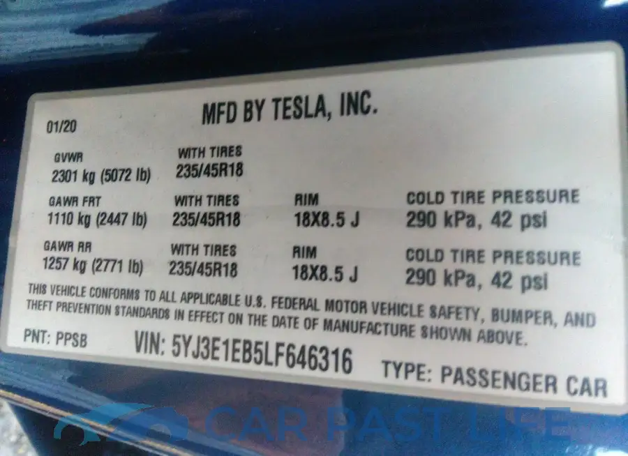 5YJ3E1EB5LF646316# 9
