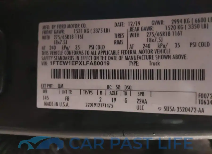 1FTEW1EPXLFA80019# 9