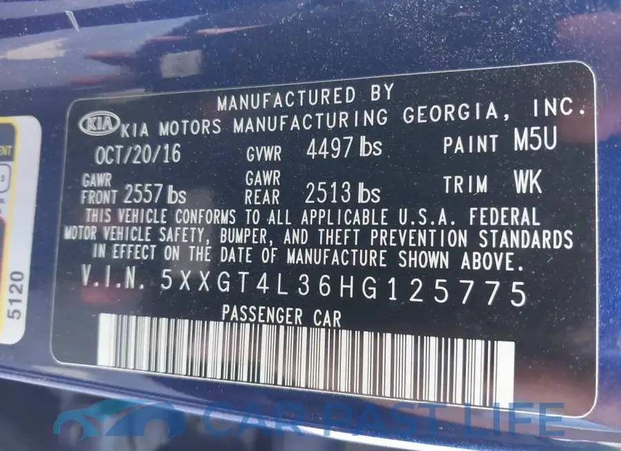 5XXGT4L36HG125775# 9