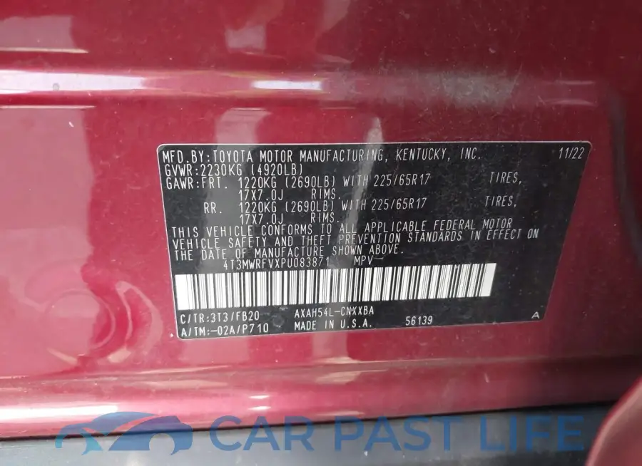 4T3MWRFVXPU083871# 9