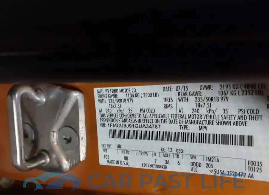 1FMCU9J91GUA34787# 9