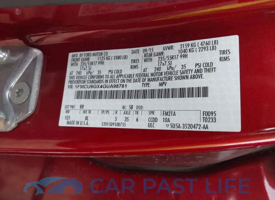 1FMCU9GX4GUA98781# 9