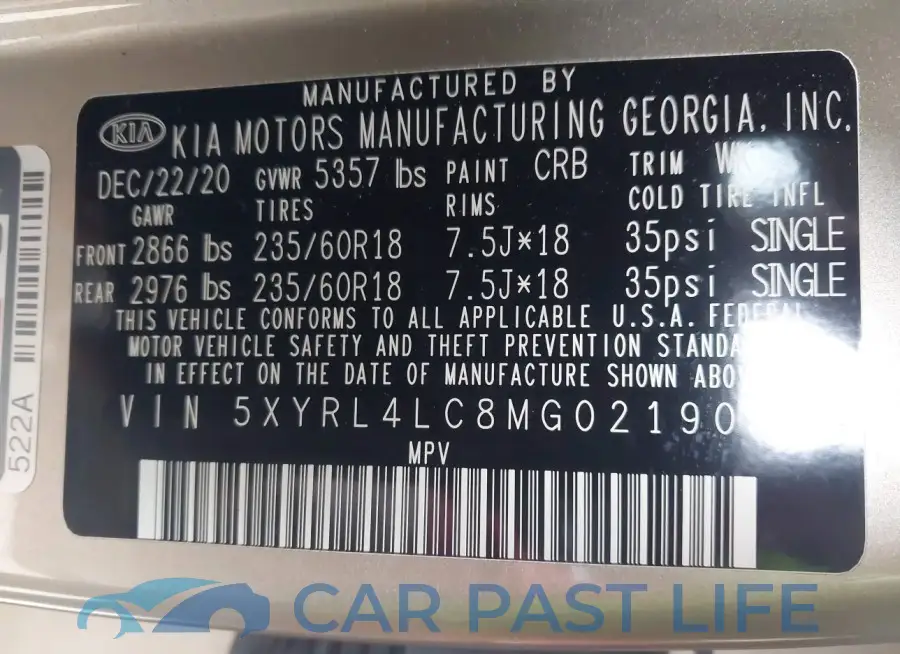 5XYRL4LC8MG021903# 9
